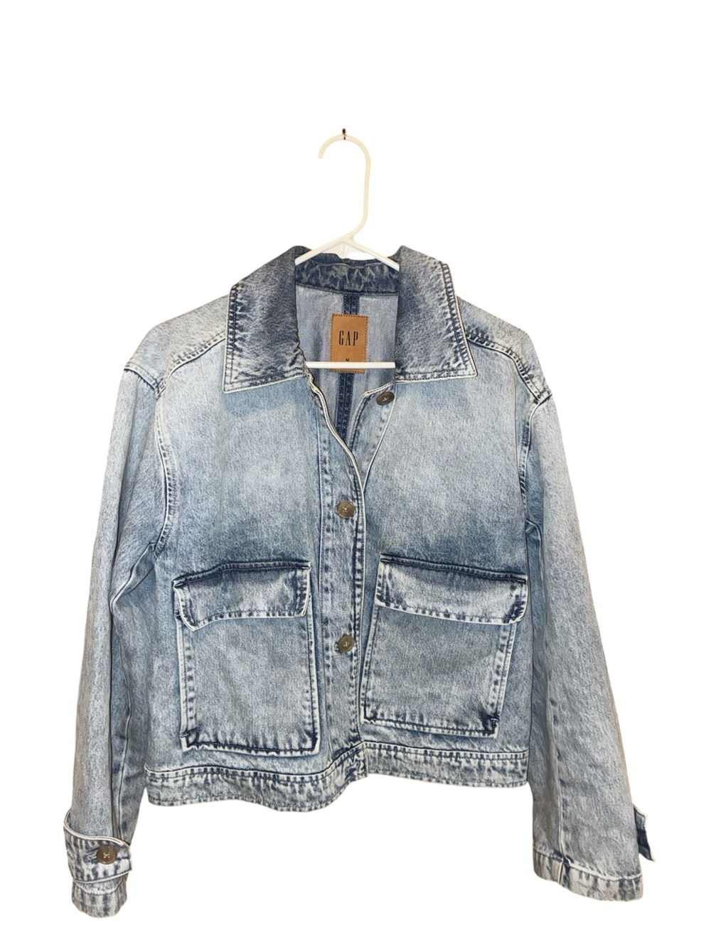 GAP Washed Drop-Shoulder Sleeves Pure Cotton Denim Jacket With Utility Pockets M - Picture 3 of 8